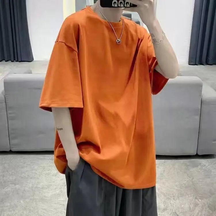 Summer Solid Color Breathable T-shirt Short Sleeve Men's Half Sleeve Versatile Plus Size Loose Comfortable Soft Top