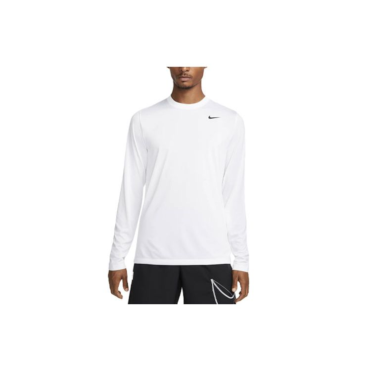 

Nike Dri-FIT Legend Solid Logo Crew Neck Loose Fit Long Sleeve T-Shirt Men Tops White DX0993-100 M