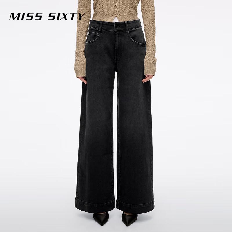 

Женские джинсы MISS SIXTY в стиле ретро, выстиранные, черно-серые, свободные, широкие штанины 24