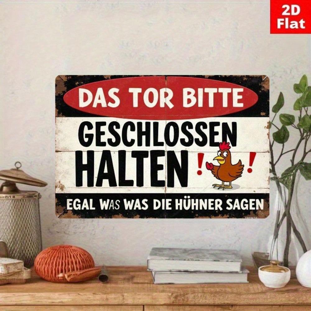 Vintage German Chicken Coop Metal Sign Farmhouse Wall Decor Rustic Iron Finish Aged Barn Door