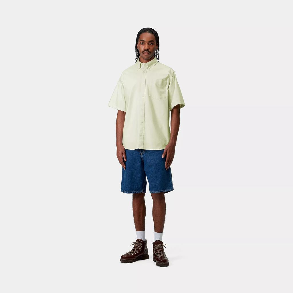 Carhartt WIP Braxton Shirt Loose Fit Logo Embroidered Chest Pocket Short Sleeve Men Shirts Air-Green I031454-2V6-XX