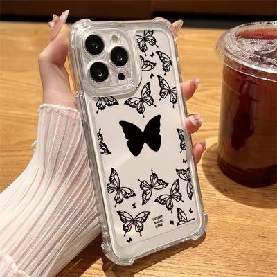 Per iPhone 16 Pro 16E 15 Pro Max 14 13 12 11 Custodia Cover Stampa Floreale Farfalla Trasparente Sottile Antiurto Silicone Morbido Protezione Lente Scocca Telefono