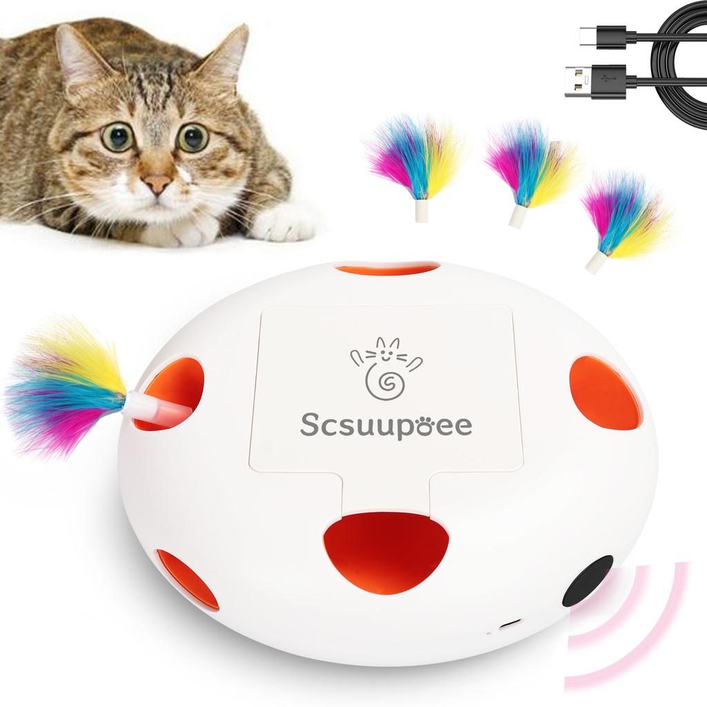 Electric Rotating Cat Turntable Toy Rechargeable Smart Interactive Teaser Stick Automatic Self Play Pet Toy