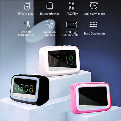 Çok Fonksiyonlu Bluetooth Hoparlör Kablosuz Müzik Çalar FM Radyo LED Karartmalı gece lambası Ekran Sıcaklık Dijital Çalar Saat Hoparlör