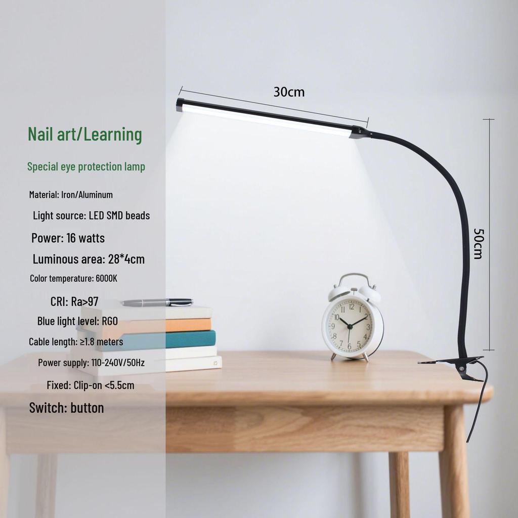 High Brightness Eye-Protection LED Clip-On Desk Lamp for Study and Nail Art