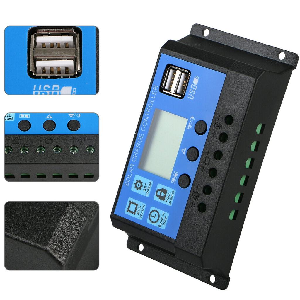 12V 24V Solar Charge Discharge Controller PWM LCD Display Dual USB Output Regulator for Home Industrial Car20A