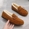 Winter Shoes Women Casual Flat Shoes Women's Moccasins Soft Loafers Fashion Comfort Warm Plush Bow Slip On Female Cotton Shoes