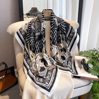 Fashion Light Luxury 90 Simulation Silk Scarf Women'S Japan And Korea Simple Striped Large Square Scarf Multifunctional Shawl Scarf