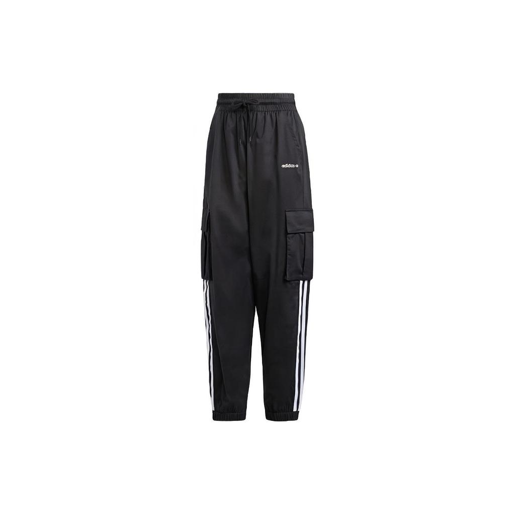 Adidas Originals Trefoil Cargo Pants with Three Stripes and Drawstring Women Bottoms Black IR9796
