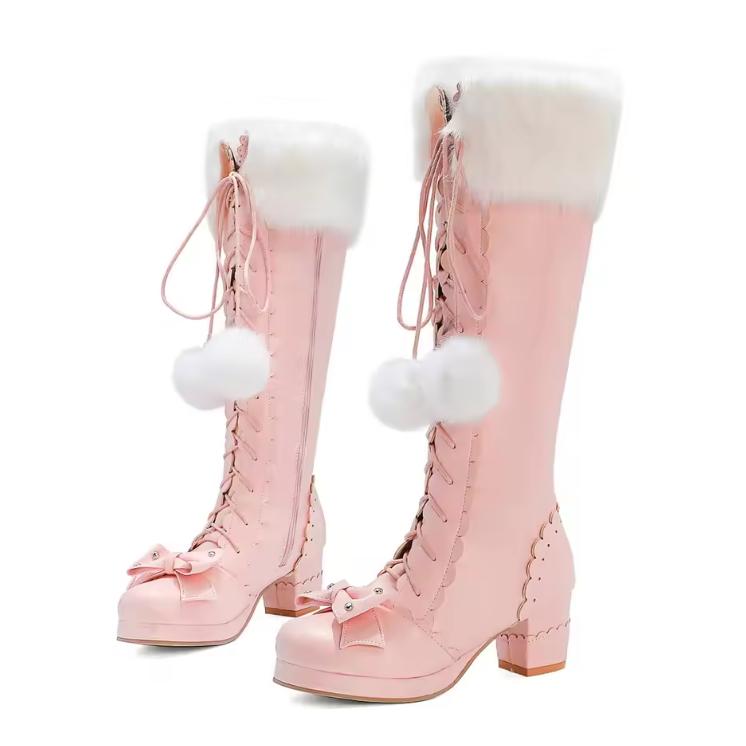 

Лоліта Високі чоботи Зимові теплі хутряні шиї Дівчата Косплей Вечірки JK Принцеси Туфлі на шнурівці Метелик На масивному каблуці Бічна блискавка PU шкіра 38(EU 38)