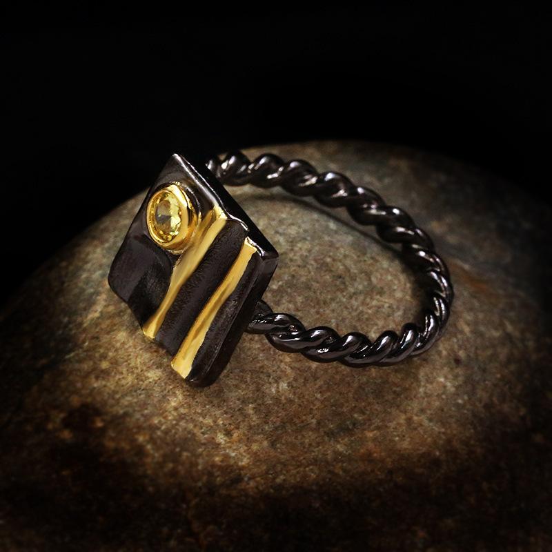 Gold-divided Two Color Zircon Ring Butterfly Animal Shape Creative Couple Ring