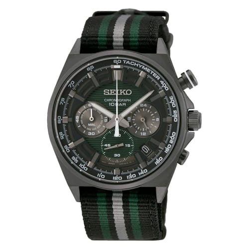

Seiko Men s Chronograph Quartz Watch with White Dial and Multicolored Nylon Strap (SSB411P1)