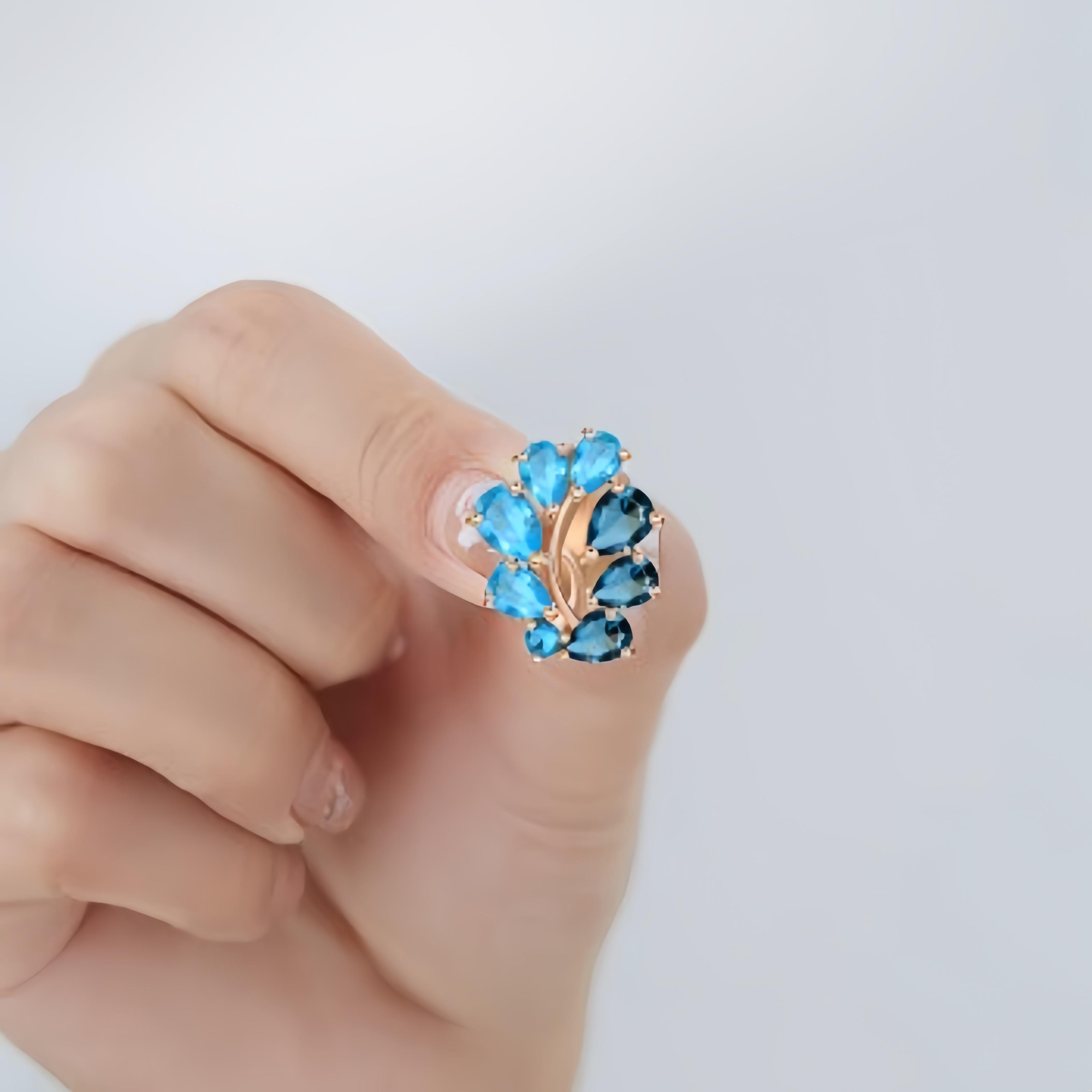 

Женские серьги-клипсы из розового золота с цветочным небесно-голубым цирконием синий