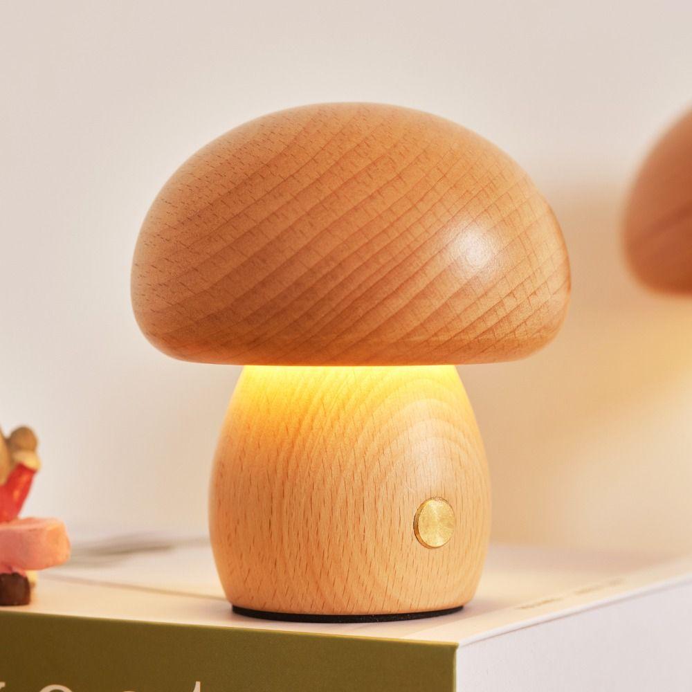 3 Color Light Wooden Mushroom Night Light LED Night Light Rechargeable Night Light  Childrens Room