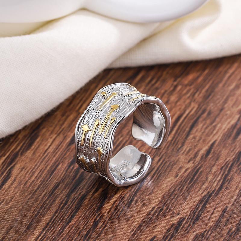 PANJBJ 925 Sterling Silber Dicker Doppelring für Damen Mädchen Geschenk Minimalismus Neutral Öffnend Breiter Schmuck Dropshipping