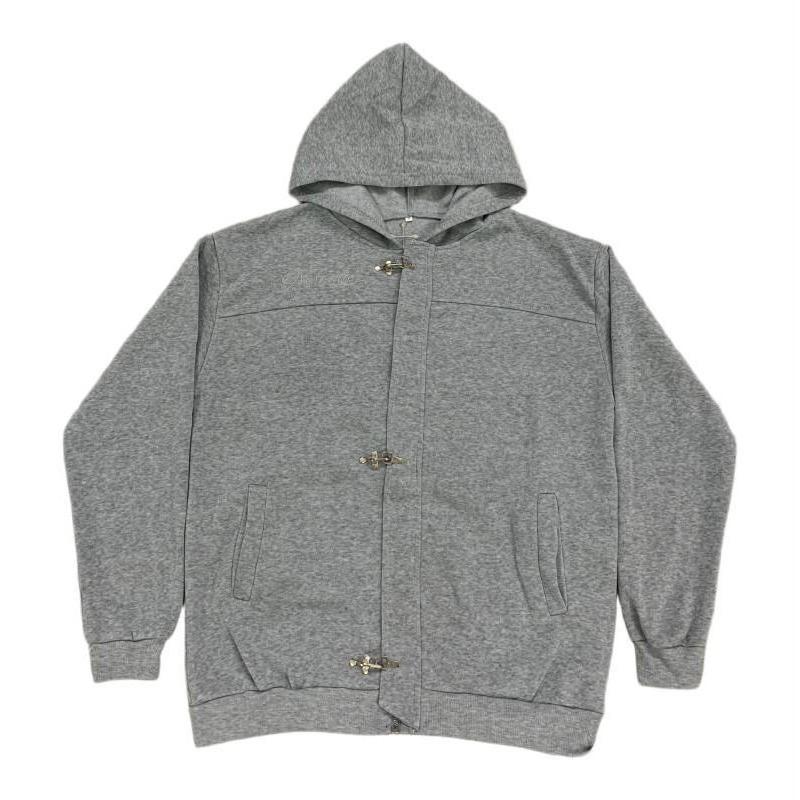 American Style Solid Color Hooded Sweatshirt Button Embroidered Letter Streetwear Jacket Teens To Adults
