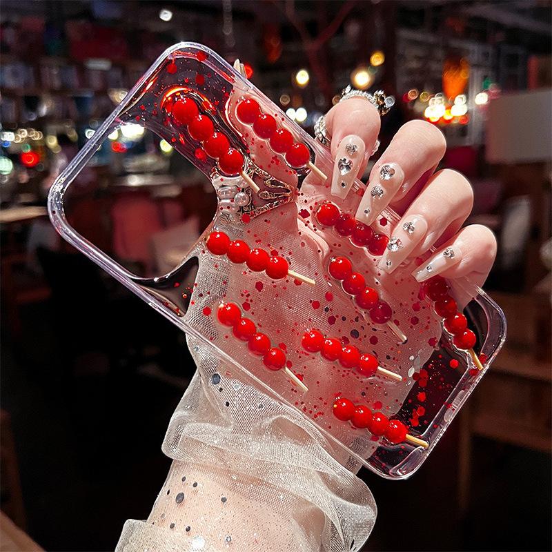 

Three-Dimensional Rock Sugar Gourd Red Sequin Transparent Mobile Phone Case For Iphone17Pro Epoxy Apple 16 Anti-Drop iPhone 17Promax
