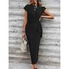 Damen Sommer Temperament Elegant Taille Binden Streifen Rundhals Kurzarm Lange Kleider