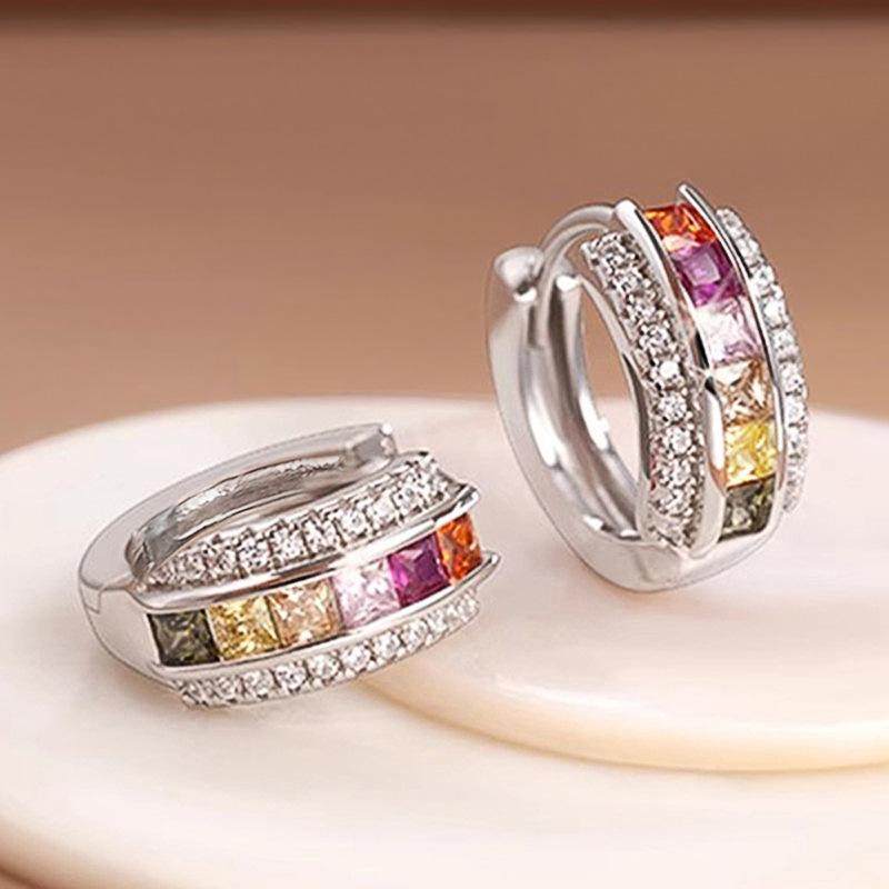 

Women s Elegant Simple Geometric Earrings European American Style Square Inlaid Zircon Fashion Zircon Accessory