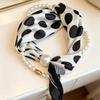 Popular Magnetic Buckle Pearl Necklace Silk Scarf Classic Striped Design Small Scarf Women's Protection Collar Anti-sun Thin Scarf