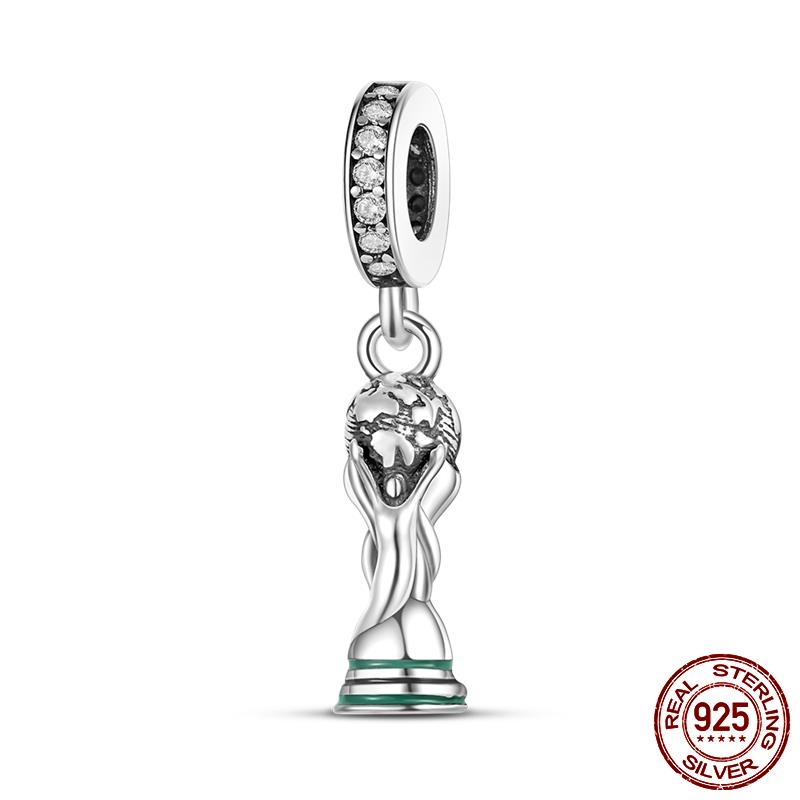 World Football Sport Soccer Dumbbell Yoga Dangle Charms Fit Accessories Bracelets Necklace Beads Copper Women Jewelry Making