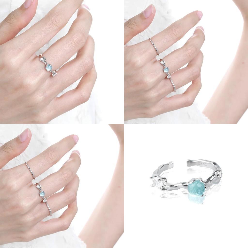 Stylish Open Design Blue Ring For Women With Rhinestone Embellishments For Everyday Wear