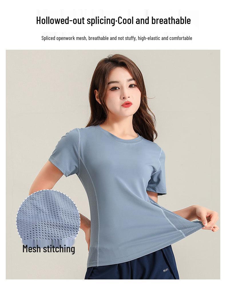 Women's 2025 Ice Silk Quick-Dry Sports Set: Short-Sleeve Top & Shorts for Running, Gym, Yoga