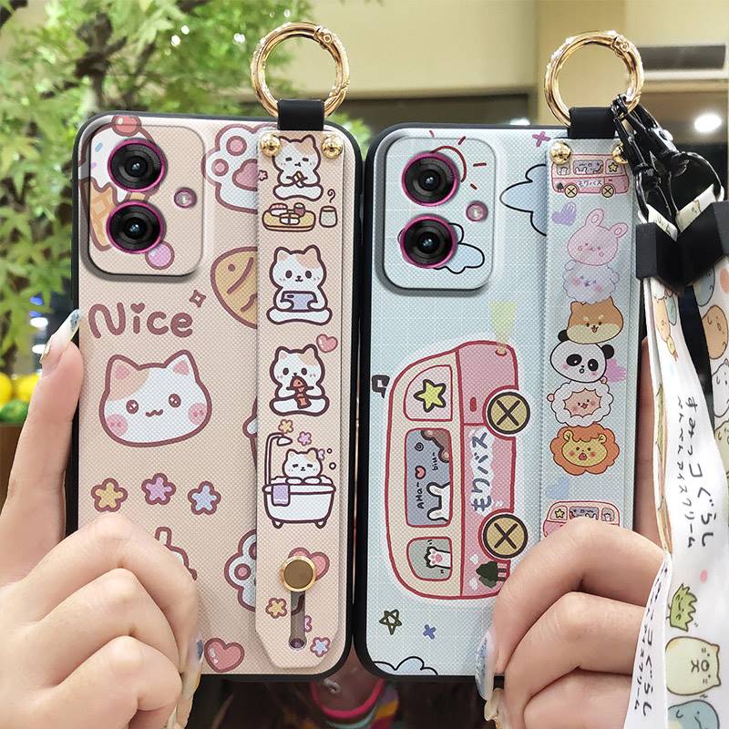 Cute Shockproof Phone Case For MOTO G55 5G Waterproof Soft Case Durable Back Cover Lanyard Anti-dust Silicone Kickstand