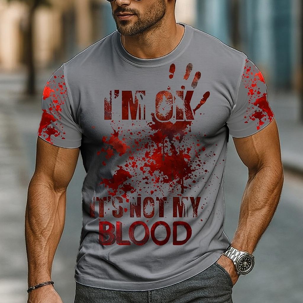 Men's Blood Splatter Blood stains T Shirt Short Sleeve T shirt 3D Print Crew Neck Shirt Exaggerated Designer Horror Party