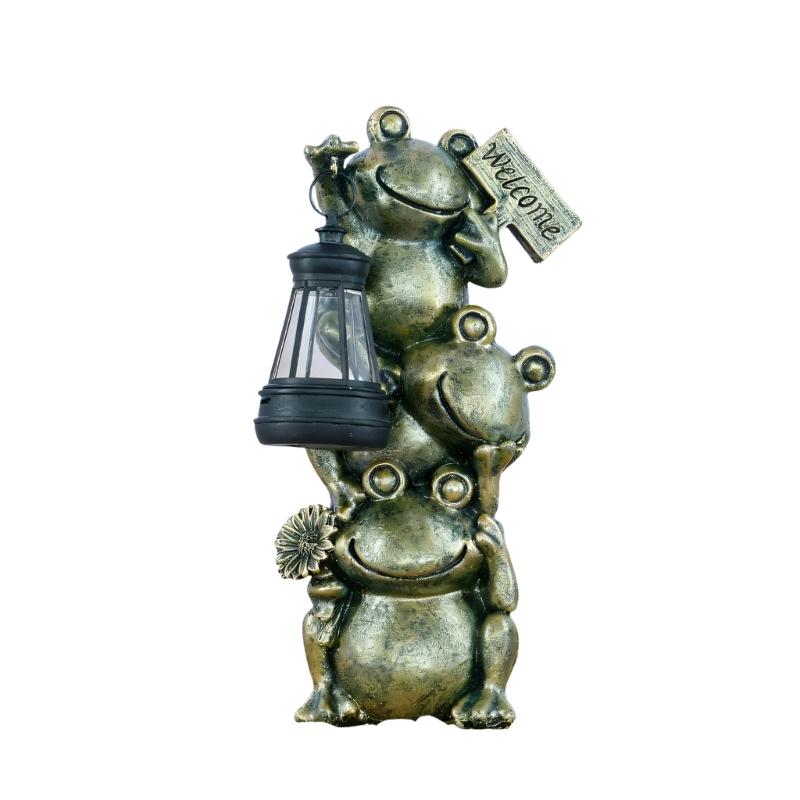 Unique Gift Solar Powered Frogs Garden Lanterns Resins Sculpture Waterproof Ornament For Outdoor Lawn Yard Home Decors