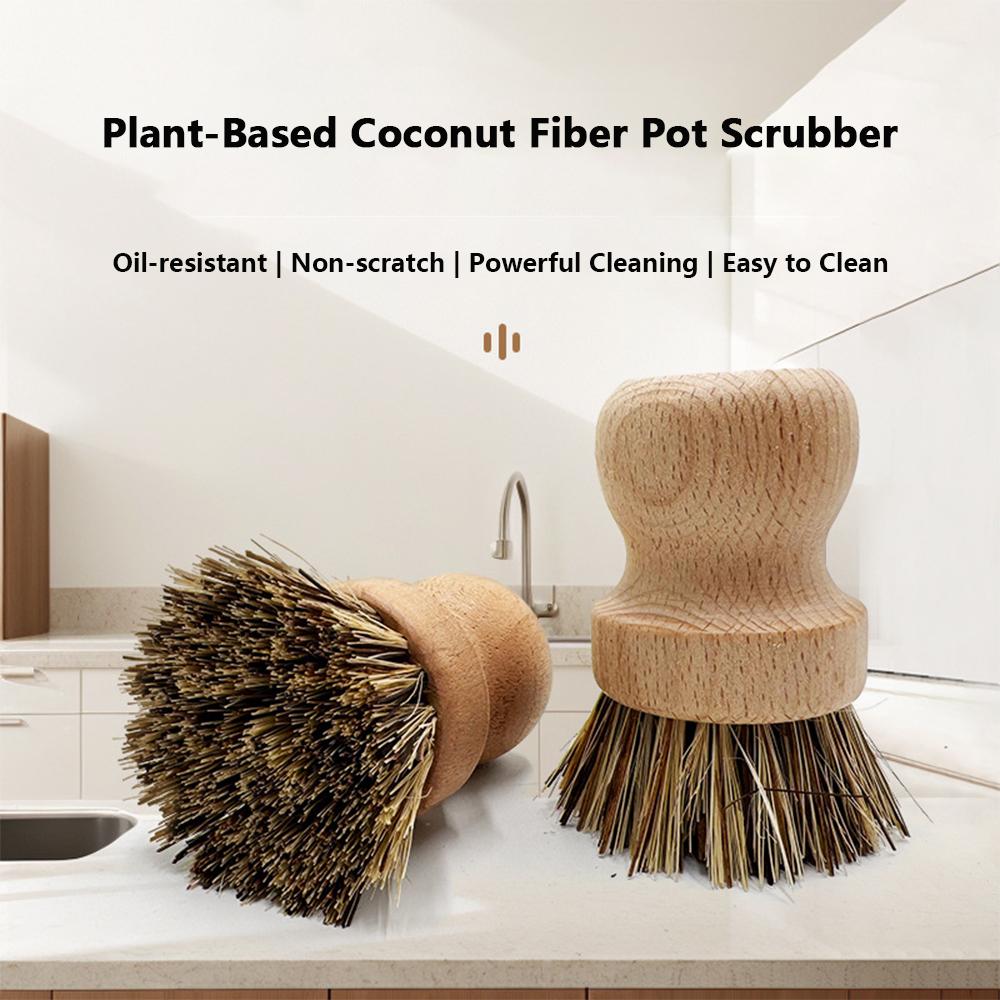 Natural Wooden Dish Scrubber Brush for Kitchen Cleaning Sisal Coconut Fiber Lightweight Short Handle Household Scrub Brush