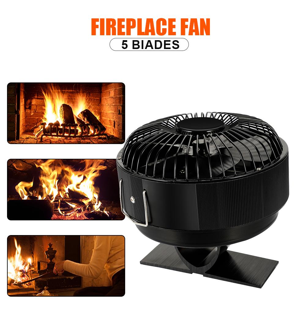 5 Blades Stove Fan Heat Powered Round Log Wood Fireplace Fan Burner Quiet Free-standing Home Warmer Efficient Heat Distribution