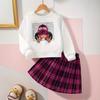 Girls' Fashionable Checkered Half-length Skirt and Round-neck Pullover Set for Autumn Children's Casual Outfit