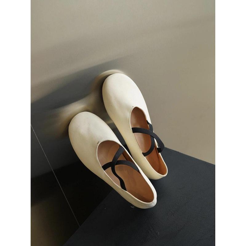 "Sheepskin Edition" Genuine Leather Korean New Cross Ballet Shoes Women's Round Head Light Mouth Versatile Mary Jane Single Shoes Women