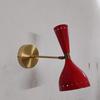Mid Century Italian Diablo Wall Sconce Pair, Red Aluminum Adjustable Brass Light