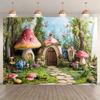 2D Verzauberter Wald Wandteppich, Magisches Pilzhaus Wandbehang für Ästhetische Raumdekoration