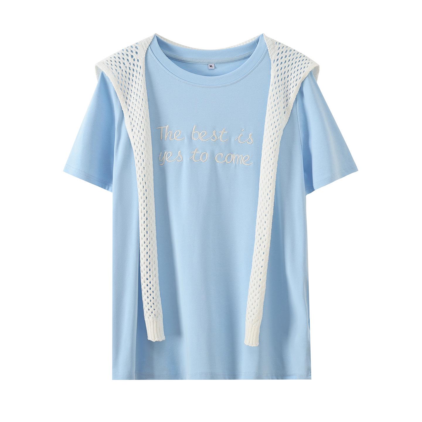 

Zhi Xuan Women s Embroidered Shoulder T-shirt with Detachable Shawl - Spring 2026 Plus Size 4XL (95-110 kg) синій