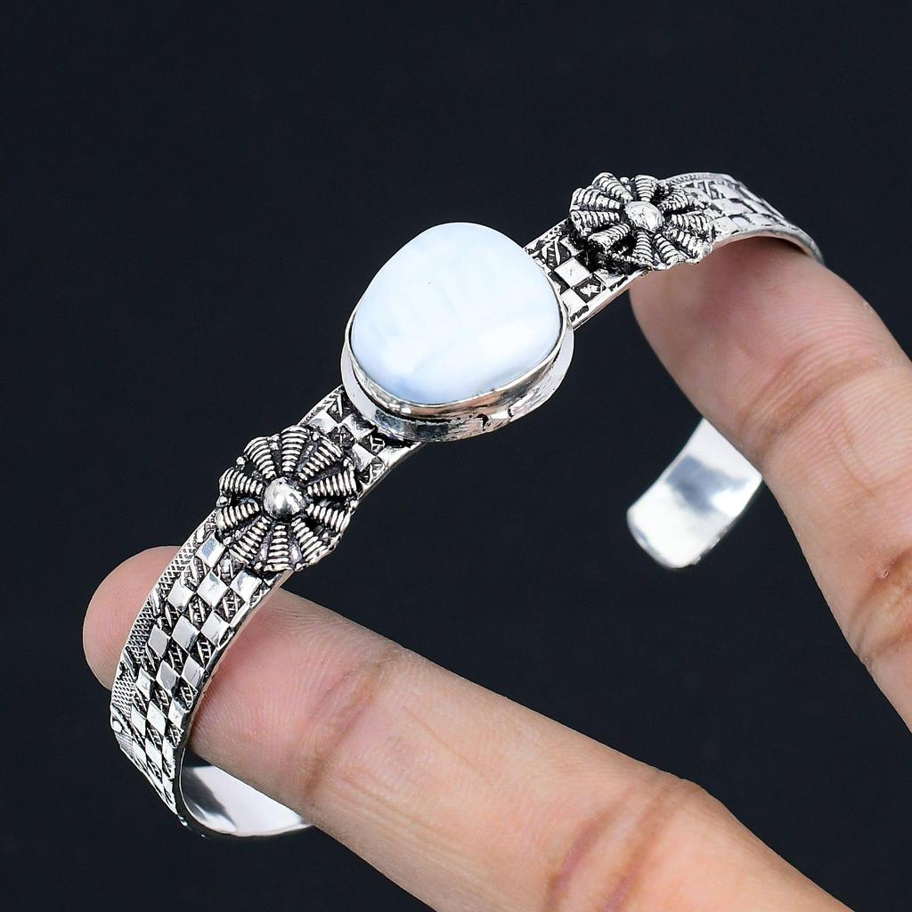 Oval Natural Owyhee Blue Opal 925 Sterling Silver Birthday Mother Bangle Jewelry