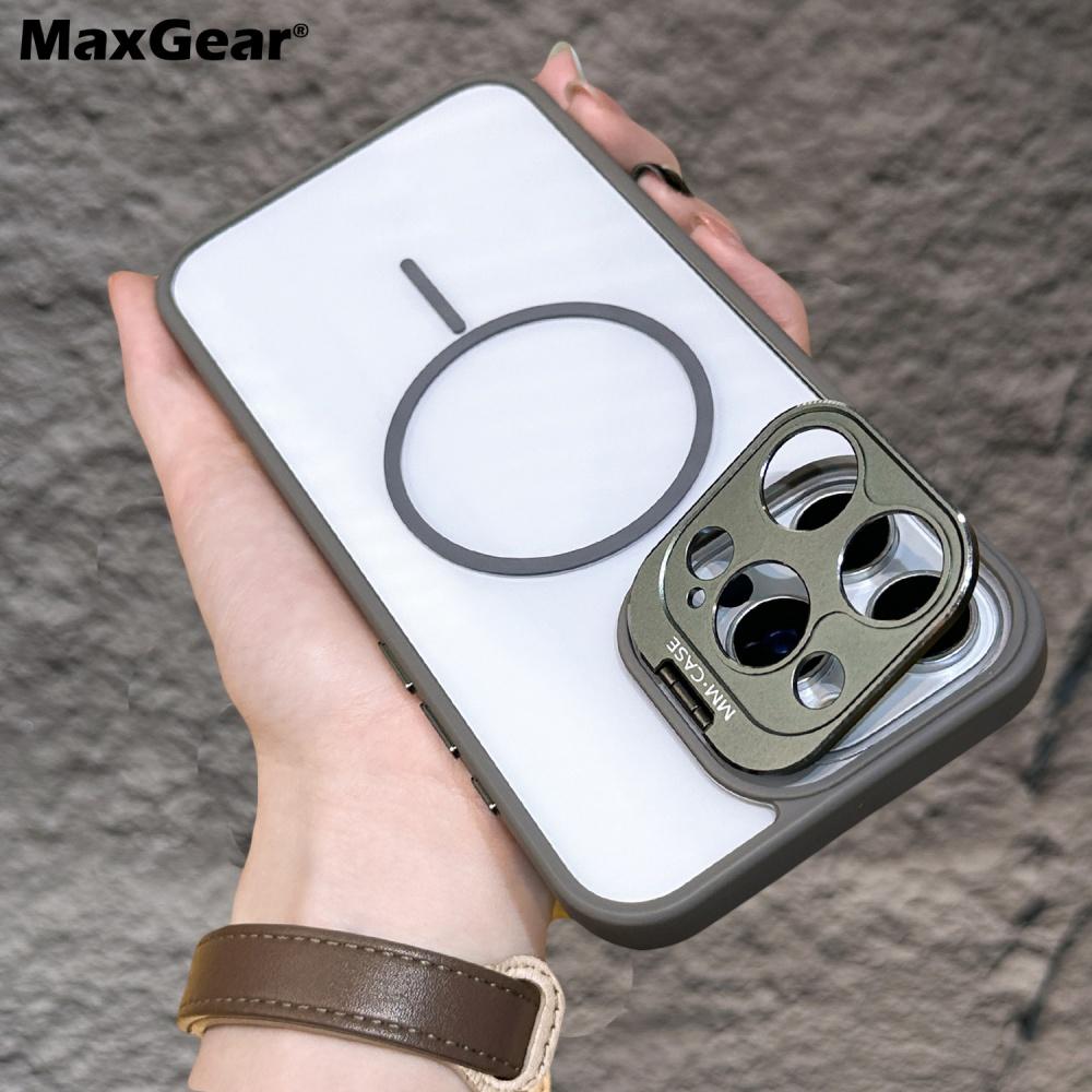 

Metalic Camera Stand Protection Phone Case For iPhone 16 15 14 Plus 13 12 11 Pro Max Transparent Magnetic Wireless Charge Cover For iPhone 13