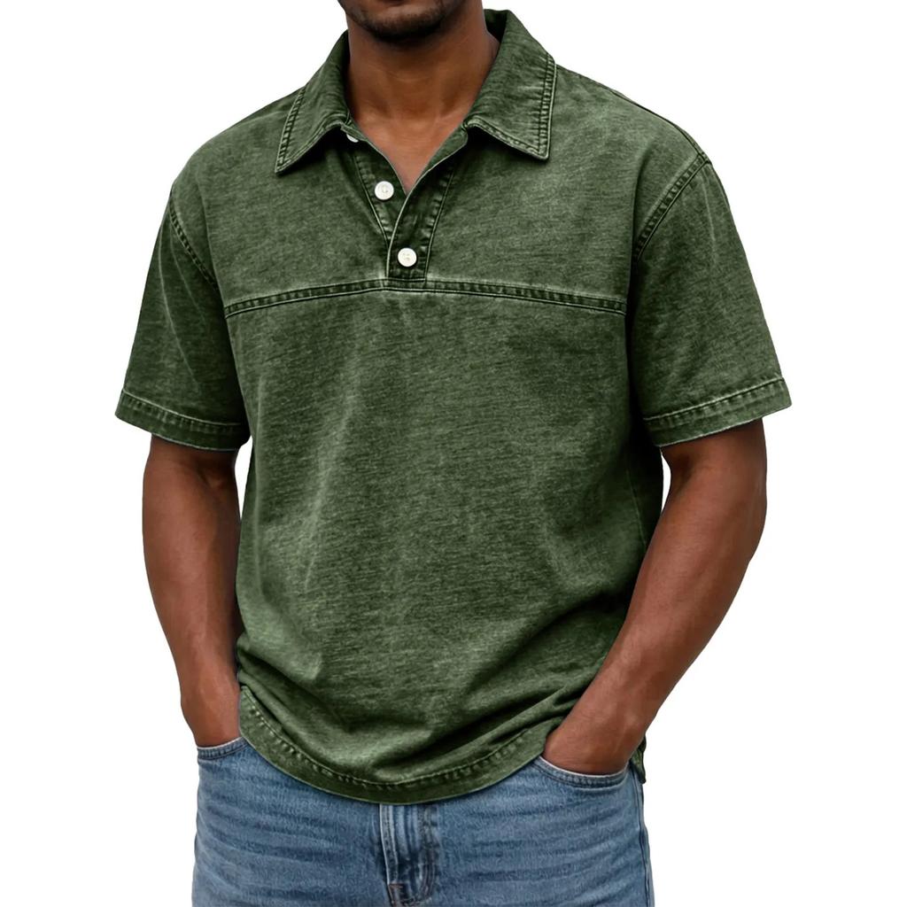 Men's Button-down Short-sleeved Fitted Distressed Washed -neck Casual Shirt