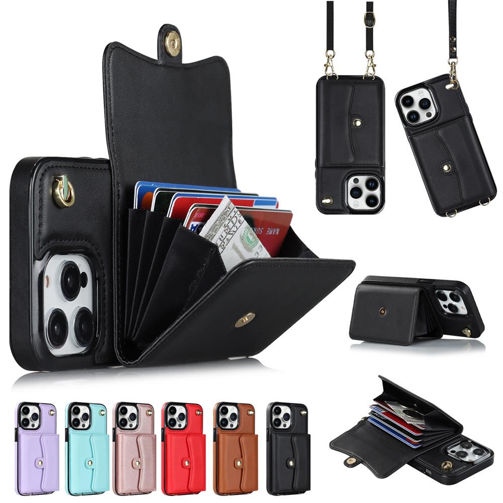 Wallet Case Diagonal Strap With Bracket Leather Cover For iPhone 17 16 15 Plus 14 Pro 13 Mini 12 Pro Max 11 Pro Max SE 2020 XS XR 8 7