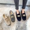 Fashion Women's Plush Flat Shoes Ladies Winter Slip on Furry Loafers Outdoor and Office Wear Fashion Chain Design Winter Warm Snow Boots