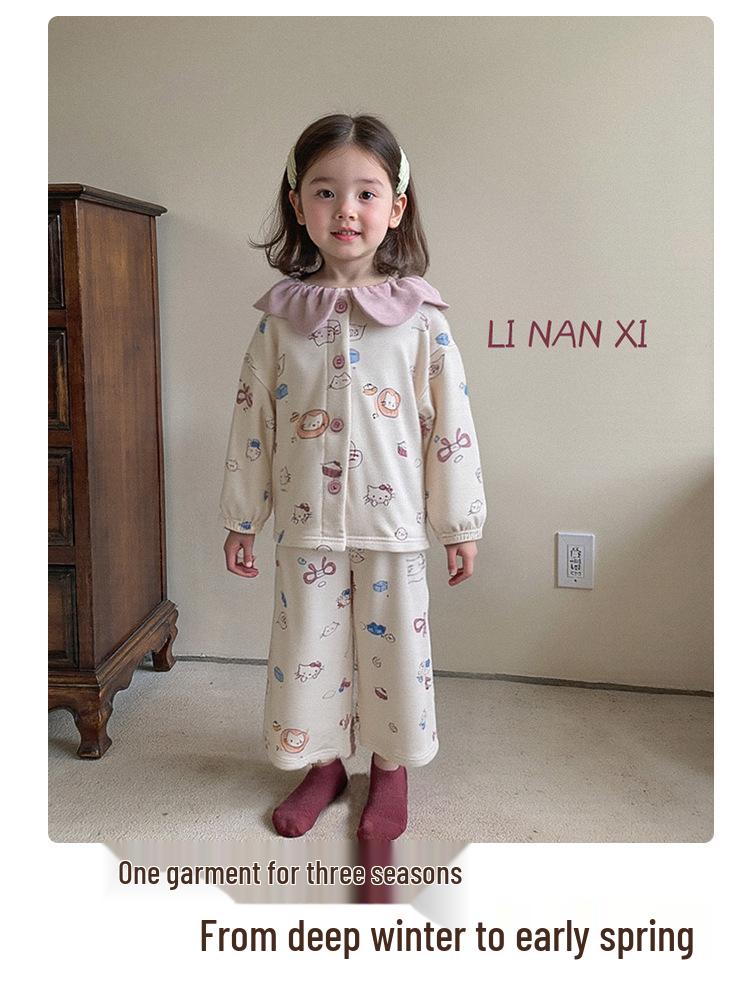 88352 Girls' 2025 Winter Pajama Set with Velvet and Lace - Sweet and Comfortable Homewear