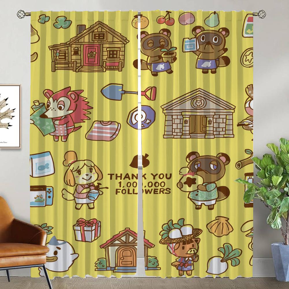 

Animal Crossing Противомоскитные шторы 2 штуки Занавеска для окна для комнаты 2 панели Шторы Тюль для спальни Украшение на Хэллоуин W50xH70cmx2pcs-CL
