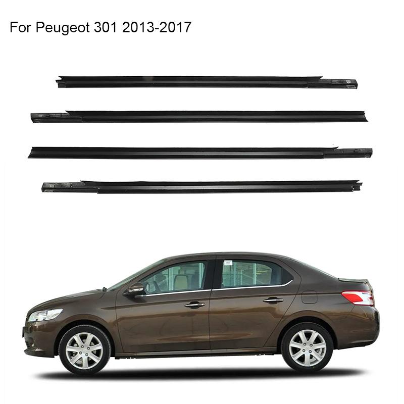 4Pcs Window Rubber Trim For Peugeot 301 2013-2017 Citroen Elysee 2014-2016 Weatherstrip Seal Strips Door Moulding Trim Glass