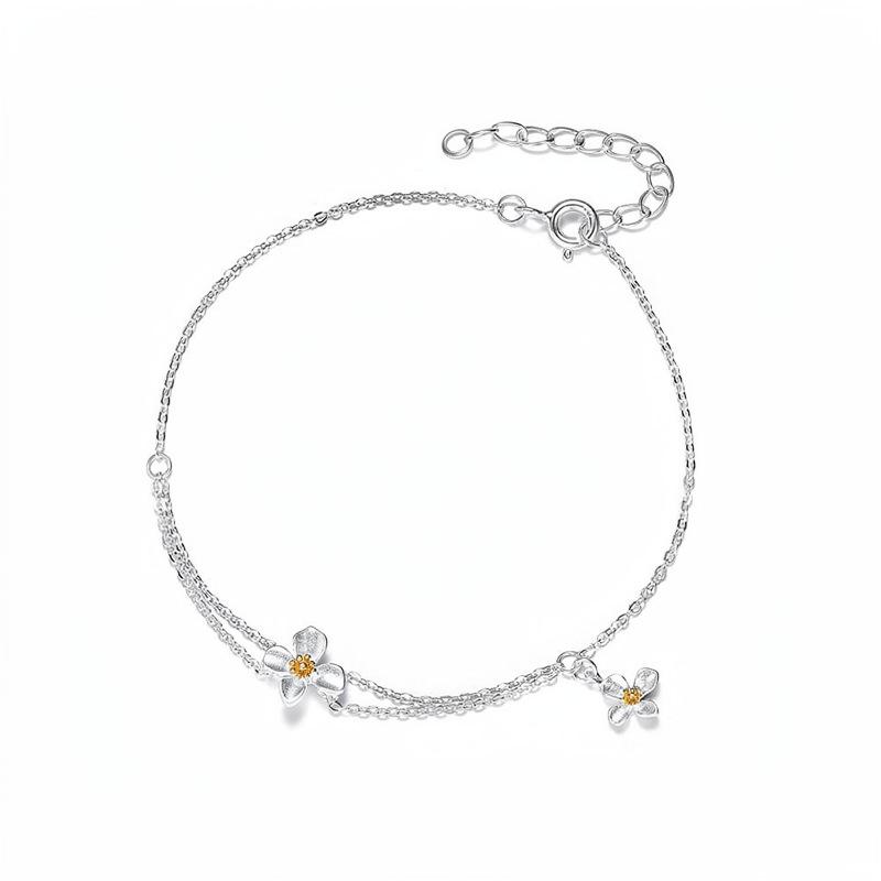 Korean Style Gardenia Flower Double Layer Drip Oil Bracelet - Stackable, Fashionable, and Versatile Women's Jewelry