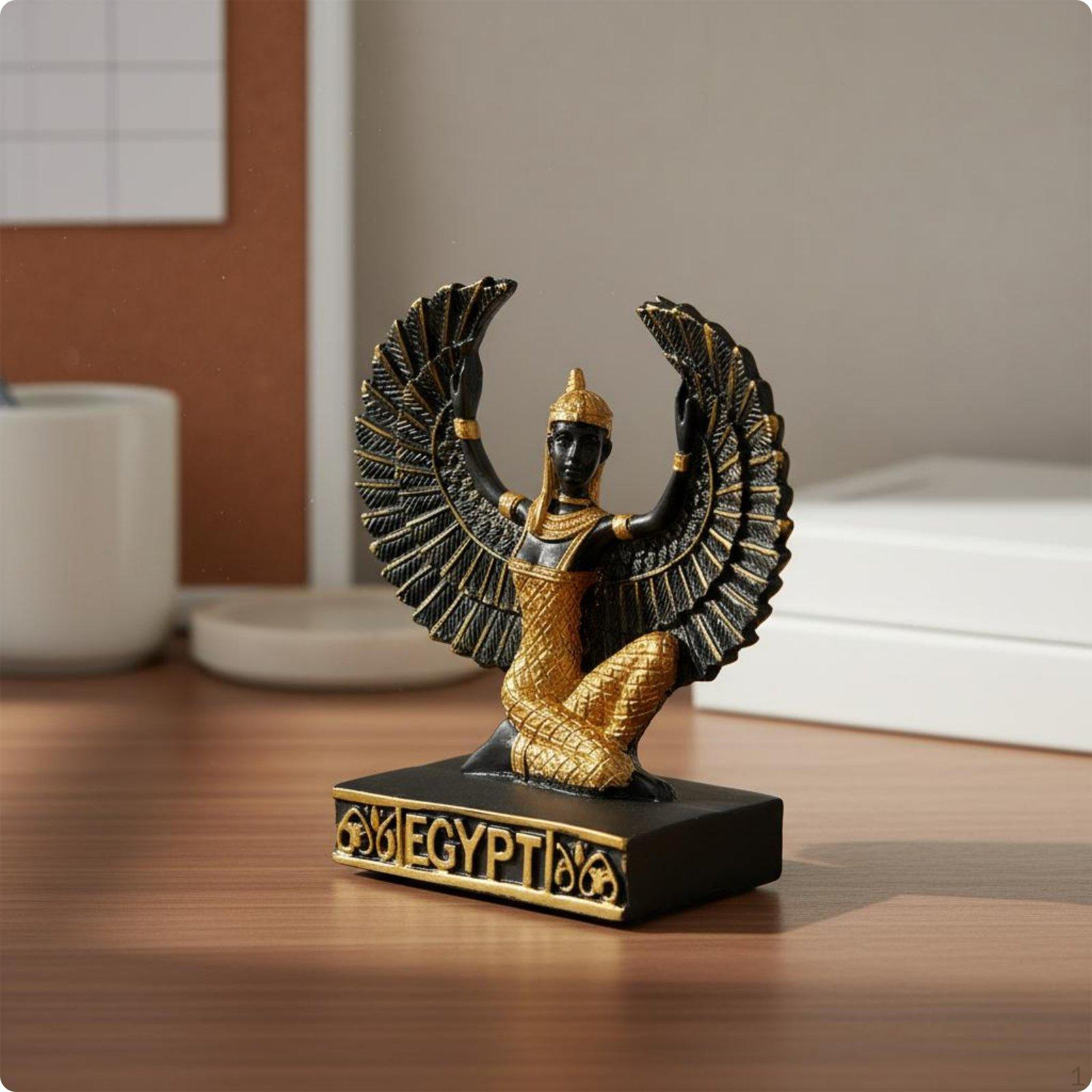 Ancient Isis Figurine Resin Winged Deity Desk Statue Detail Sculpture for Entryway Semicircle Wing S