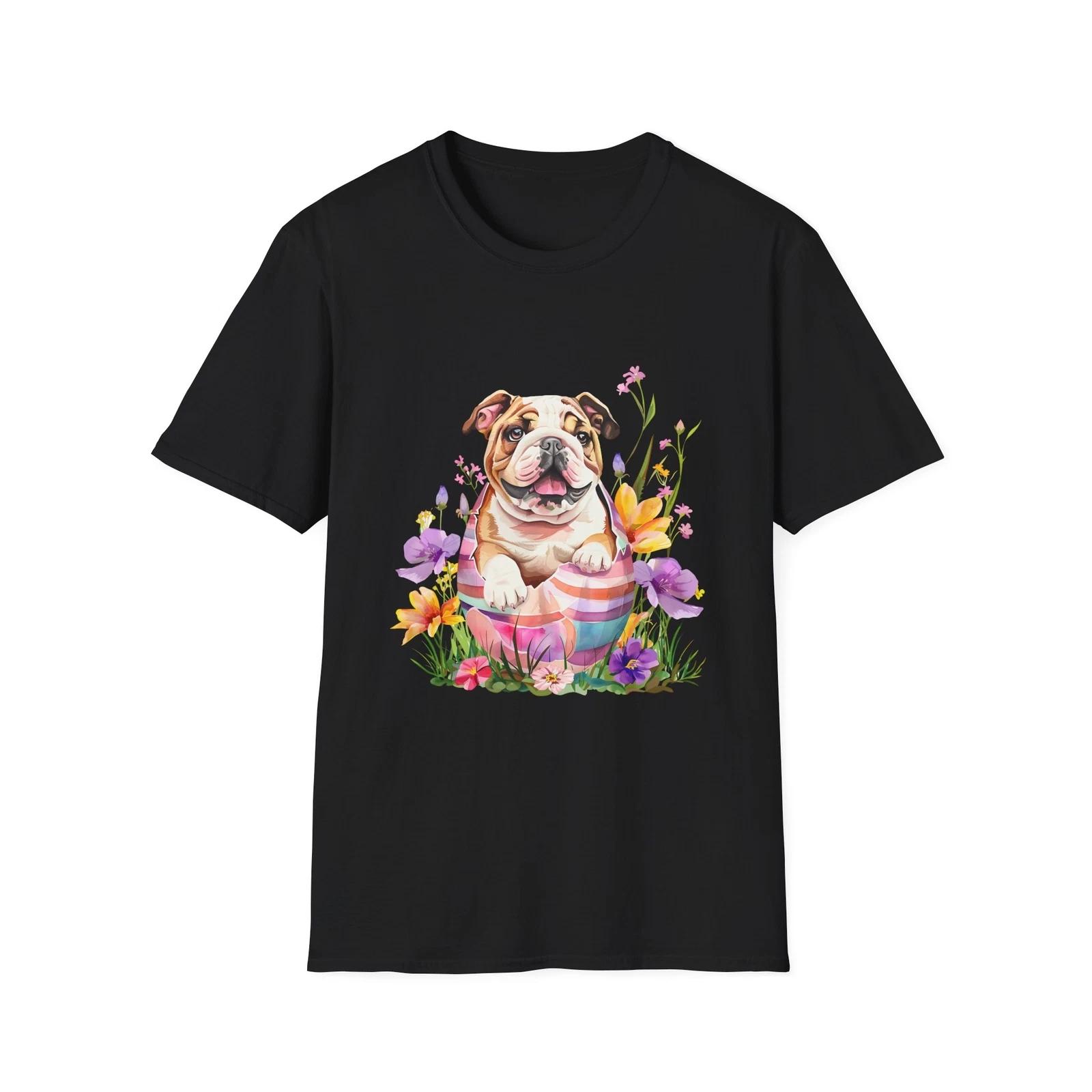 Playful Bulldog Floral Softstyle T-Shirt - Perfect Gift for Dog Lovers, Casual S