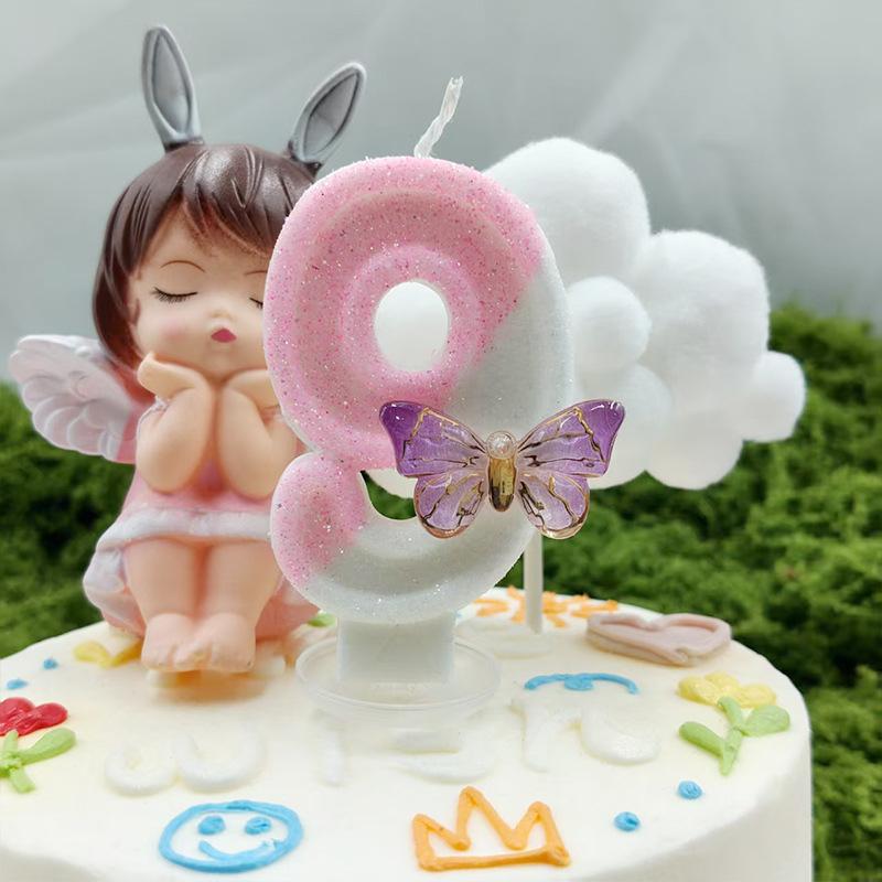 Creative Design Pink White Butterfly Number Candle Birthday Candle Cake Decoration Party Candle