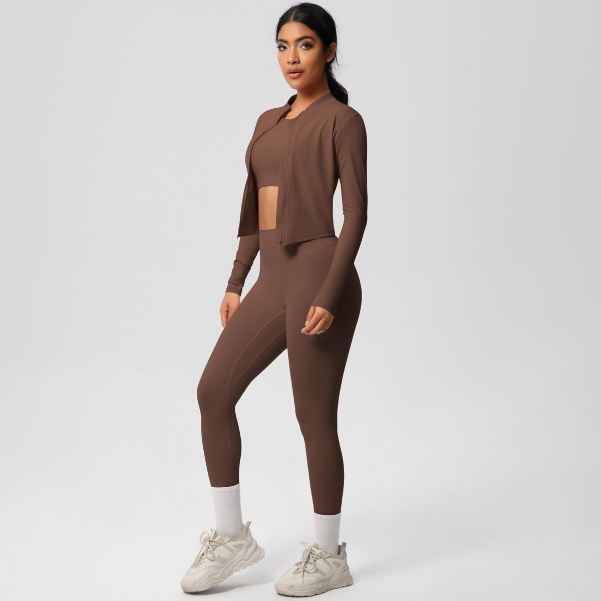 

High Waisted Tight Yoga Three Piece Naked Quick Drying Set, Outerwear, Long Sleeved Inner Pants, Fitness Suit, Women S Running Sports Suit S